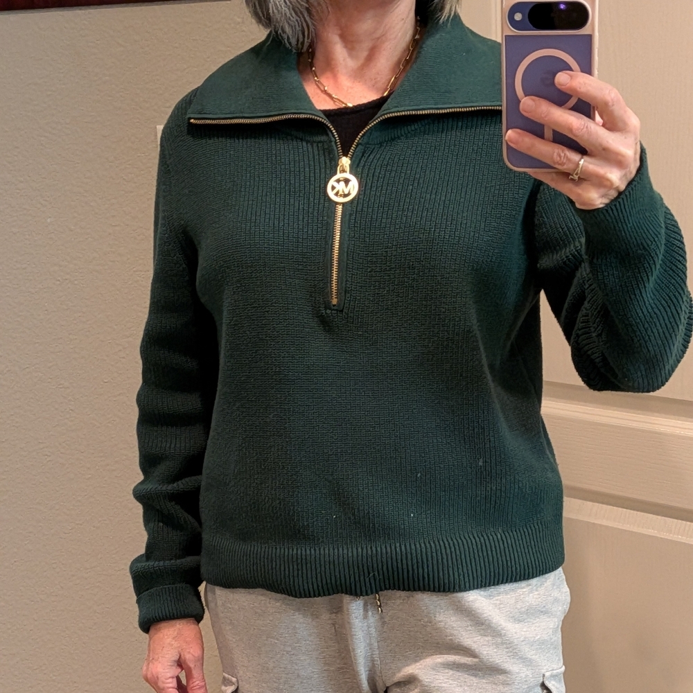 Size Medium Michael Kors Half Sip Sweater, Green